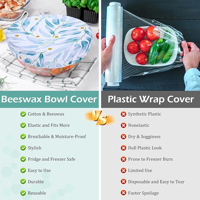 2 Large Reusable Beeswax Bowl Covers for Bread Proofing, 10/12 Inch Elastic Beeswax Wraps Cotton Cloth Sourdough Bowl Covers for Proofing Baskets, Mixer Bowls, Food Storage Containers