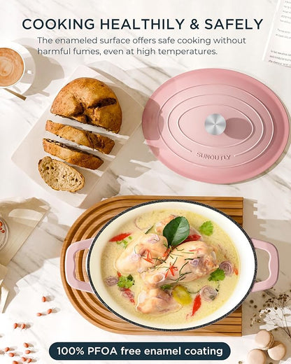 Enameled Cast Iron Dutch Oven - 9.3QT Dutch Oven Pot with Lid & Cotton Potholders - Heavy-Duty Non Stick Casserole Pot for Braising, Stews, Roasting, Baking, Suitable for All Stovetops, Gentle Pink - Image 3