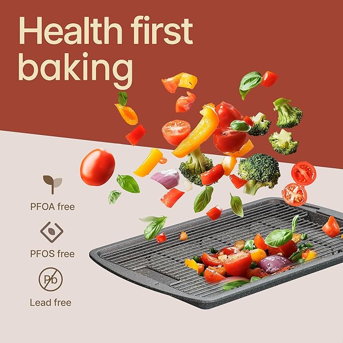 Cookie Sheet with Wire Rack Set, 2-Piece Nonstick Gray Marble Carbon Steel Pan & Cooling Rack, Space-Saving Stackable Set, PFOA, PFOS, PTFE Free, Oven Safe Up to 450°F, 17.4" Pan & 14.7" Rack - Image 5