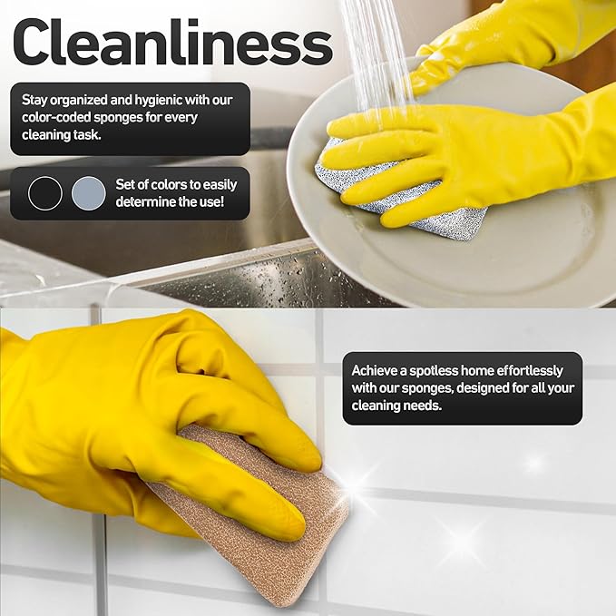 Casanero 6 Pack Silicone Dish Sponges, Heavy Duty Non Scratch Sponges for Dishwashing, Reusable Household Cleaning Sponges for Kitchen, Countertop, Bathroom, Non Stick Cookware or Car