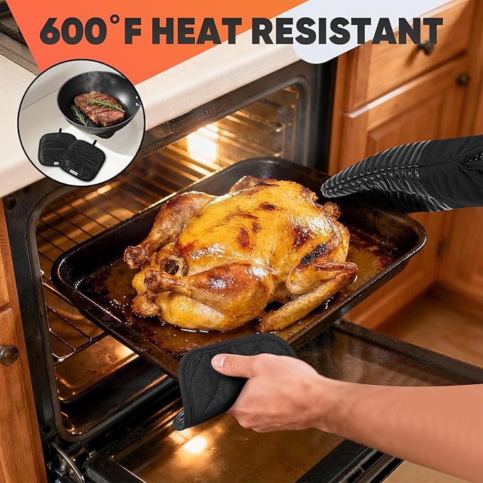 Oven Mitts Kitchen Towels and Dishcloths with Pot Holders Sets, Oven Gloves Hot Pads 500°F Heat Resistant with Silicone Grip, Include 2 Cooking Gloves/2 Potholders/4 Kitchen Towels/4 Dish Towels - Image 8
