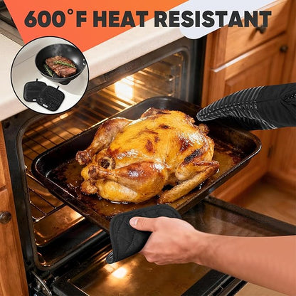 Oven Mitts Kitchen Towels and Dishcloths with Pot Holders Sets, Oven Gloves Hot Pads 500°F Heat Resistant with Silicone Grip, Include 2 Cooking Gloves/2 Potholders/4 Kitchen Towels/4 Dish Towels - Image 8