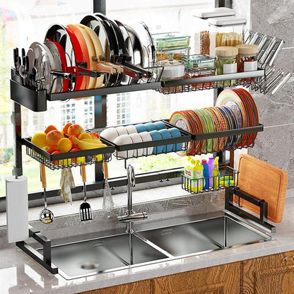 ADBIU Over Sink Dish Drying Rack (Expandable Height/Length) Snap-On Design Large Dish Drainer Storage Counter Organizer 32-40L x 12W x 34-38H (inches) - Image 7