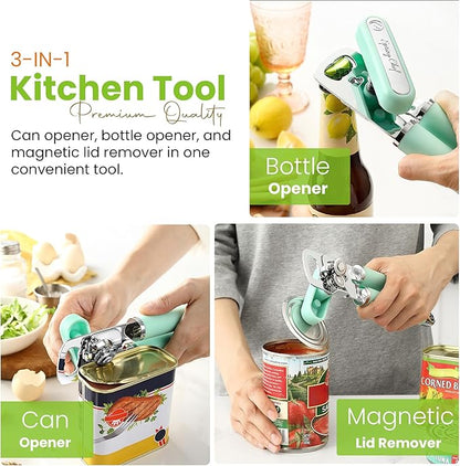 Spring Chef Stainless Steel Can Opener - Manual with Soft Grip Handles, Easy Turn, Heavy Duty Hand Can Opener for Seniors with Smooth Edge - Built-in Magnetic Lid Remover - Mint - Image 4