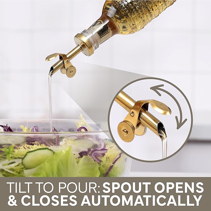 COOK WITH COLOR Glass Olive Oil Bottle Dispenser - 2 Pack- 17oz Oil and Vinegar Cruet - Olive Oil Carafe Decanter for Kitchen, Champagne Bubbles, Brown - Image 7
