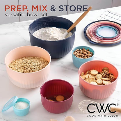COOK WITH COLOR Prep Bowls with Lids- Wide and Deep Nesting Plastic Small Mixing Bowl Set with Lids, 12 Piece Set - Deep Bowls, Navy - Image 2