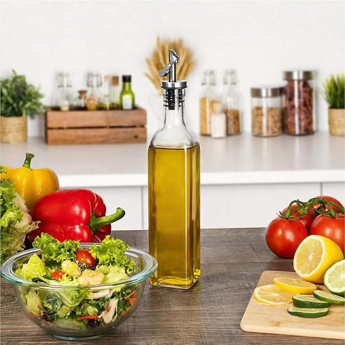 GREENOLIVE Olive Oil Dispenser Bottle - 17 oz. Clear Glass Bottle with No-Drip BPA-Free Spout - Ideal for Kitchen and Cooking Essentials - Single Bottle - Image 2