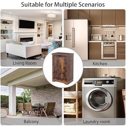 13 Gallons Tilt Out Trash Cabinet, Hidden Trash Can Cabinet Wooden Tilt Out Pet Proof Hidden Trash Bin Cabinet for Kitchen Living Room (Rustic Brown)