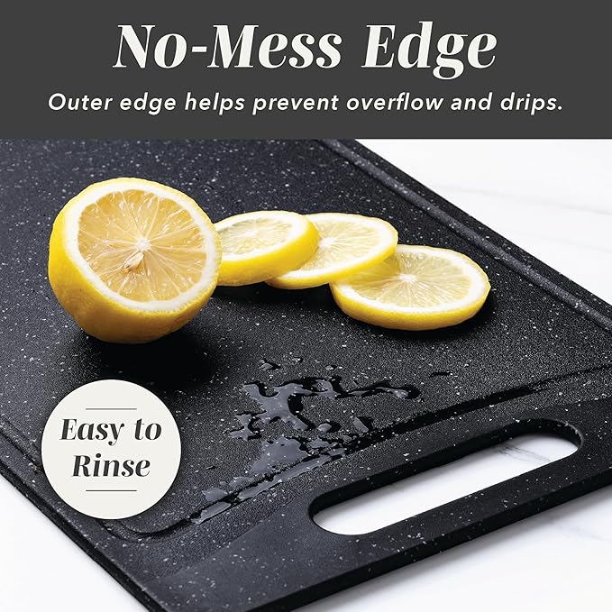 COOK WITH COLOR Non-Slip Cutting Board Set – Kitchen Essentials with Easy Grip Handle for Meat, Veggies, and Fruits, 4 Cutting Boards, Black - Image 4