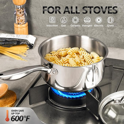 MICHELANGELO Saucepan Set 6pc with Steamer Insert, 18/10 Stainless Steel Sauce Pans with Lids, Tri-Ply Bottom Sauce Pots, Induction Compatible, 1QT & 2QT & 3QT - Image 5