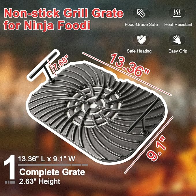 Grill Grate for Ninja Foodi FG551 Grill Accessories, Cast Iron Griddle Plate Replacement Parts for Ninja Foodi Smart XL 6-in-1 Grill, Non-Stick, 13.36"x9.1"