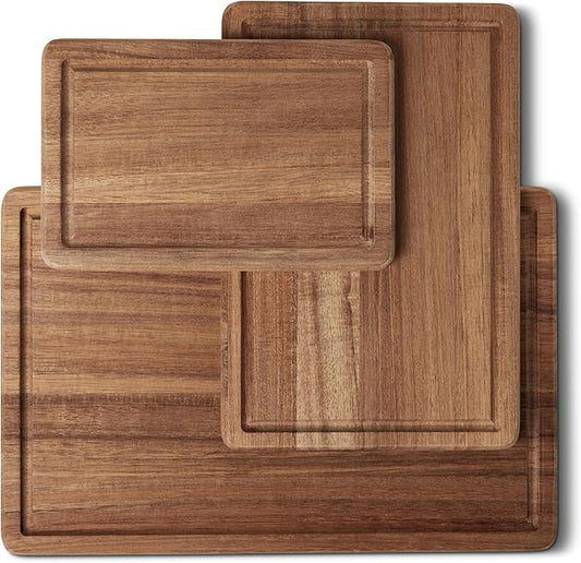 Amazon Basics Wooden Chopping Boards, 3-Piece Set, Acacia Wood, Pre-Oiled with Juice Groove by AmazonBasics