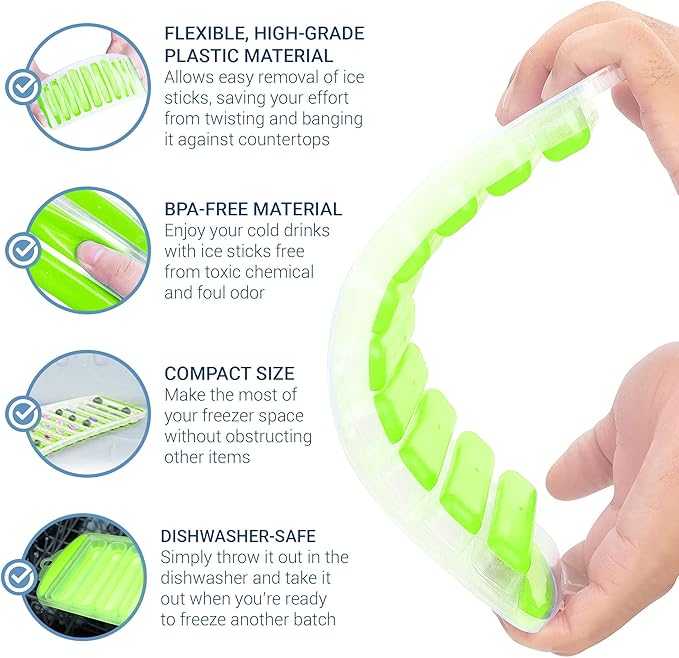 Meadow Lane Ice Stick/Cube Tray, Green 1-Tray (1-Pack, Green), Narrow and Long for Sports Bottles