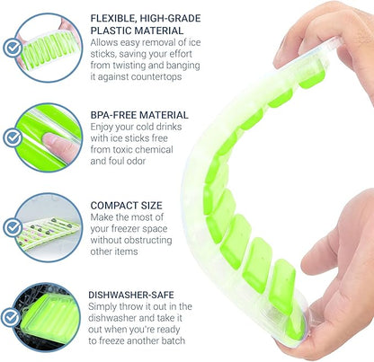 Meadow Lane Ice Stick/Cube Tray, Green 1-Tray (1-Pack, Green), Narrow and Long for Sports Bottles