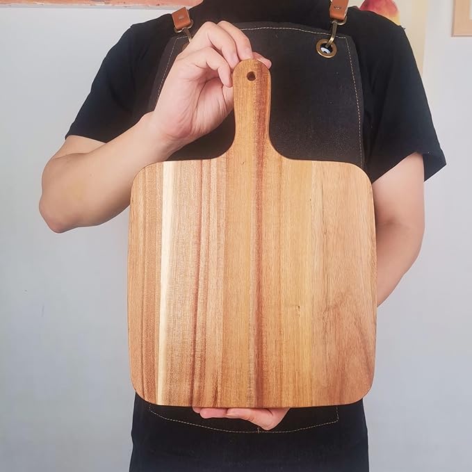 ZeQi Acacia Wood Cutting Board with Handle 14''X10'' / Charcuterie Board/Serving Board/Cheese, Bread, Vegetables & Fruits Serving Board - Image 6