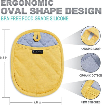2-Pack Silicone Pot Holders for Kitchen Heat Resistant up to 500°F, Non-Slip Large Hot Pads with Pocket, Quilted Liner Trivets for Countertops Hot Pots and Pans (Yellow) - Image 4