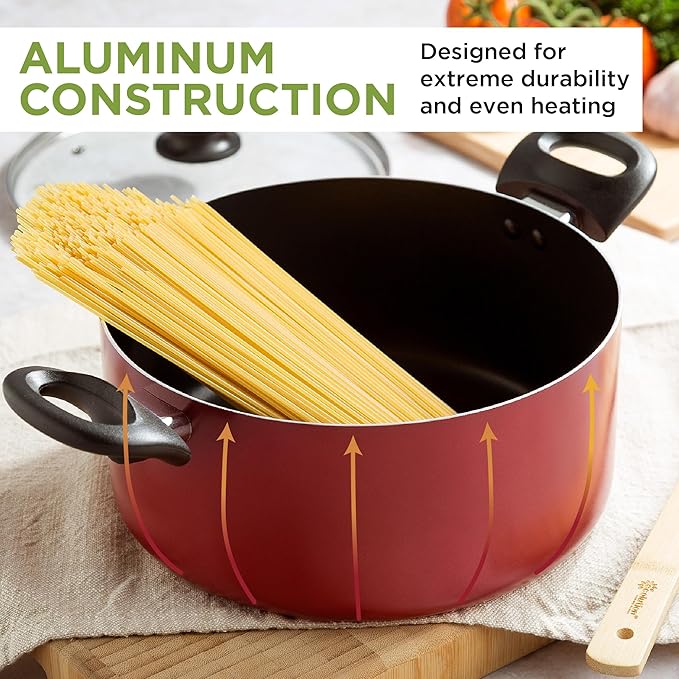 Ecolution Easy Clean Ceramic Nonstick Cookware Set, Dishwasher Safe Kitchen Pots and Pans Set, Comfort Grip Handle, Even Heating, Ultimate Food Release, 26-Piece, Red - Image 5