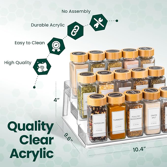 Oizeir Clear Spice Rack (2-Pack) – 3-Tier Acrylic Organizer for Cabinet – Deep Spice Shelf – 10.4 x 9.6 x 4 Inches – Holds Seasoning and Condiments - Image 3