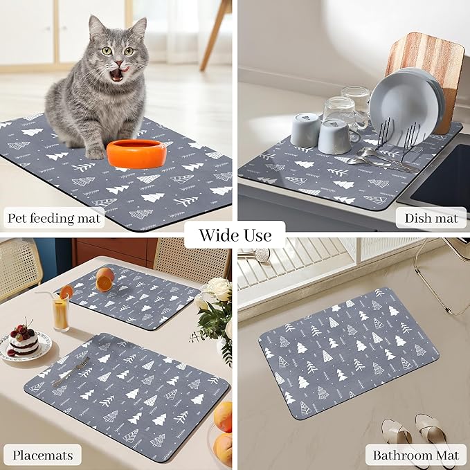 Bloss Christmas Dish Drying Mat, 16"x24" Absorbent Bar Mat with Waterproof Rubber Back, Fit Under Coffee Maker Machine/Kitchen Counter - Image 7