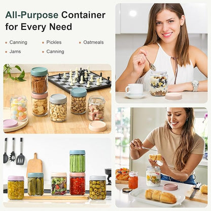 NETANY 12-pack 16oz Glass jars with Airtight Lids, Overnight Oats Containers with Lids, Wide mouth Mason Salad jars, Glass Food Storage Containers for Snacks Yogurt Spice Sugar - Image 6
