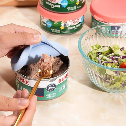 4 Packs 4-inch/9.5cm Silicone Can Lids for Bumble Bee | StarKist | Chicken of the Sea 12oz Tuna Can, Can Covers for 4.0-inch Canned Food, Food Storage Cover, Freezer&Dishwasher Safe (Can NOT Included)
