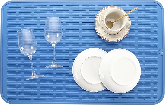 MicoYang Silicone Dish Drying Mat for Multiple Usage,Easy clean,Eco-friendly,Heat-resistant Silicone Mat for Kitchen Counter or Sink,Refrigerator or Drawer Liner Lichen BlueL 3XL 28 inches x 18 inches - Image 7