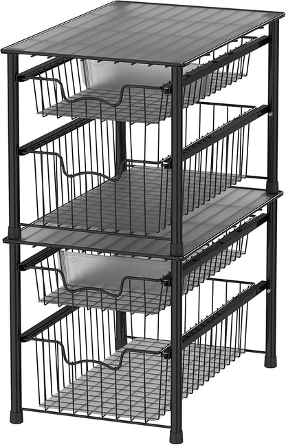 Simple Houseware Stackable Sliding Basket Organizer Drawer, Black, 2-Tier