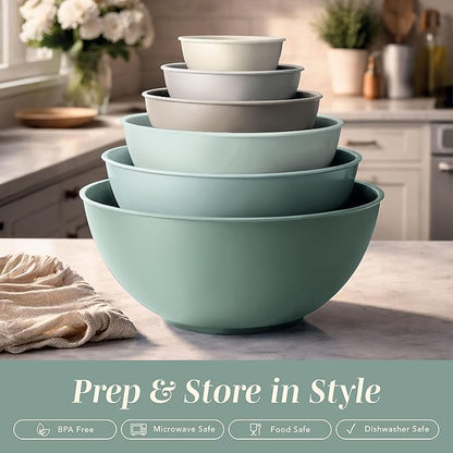 COOK WITH COLOR Nesting Mixing Bowls - 12 Piece Plastic Bowl Set with Lids, Microwave Safe (Mint Ombre) - Image 3