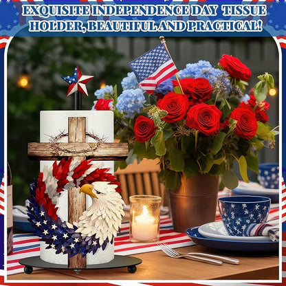 Thyle 4th of July Patriotic Paper Towel Holder, Red White Blue Eagle Cross Kitchen Decor 250th Anniversary Star Design, Metal Countertop Stand for Bathroom Memorial Day Independence Day Home Decor