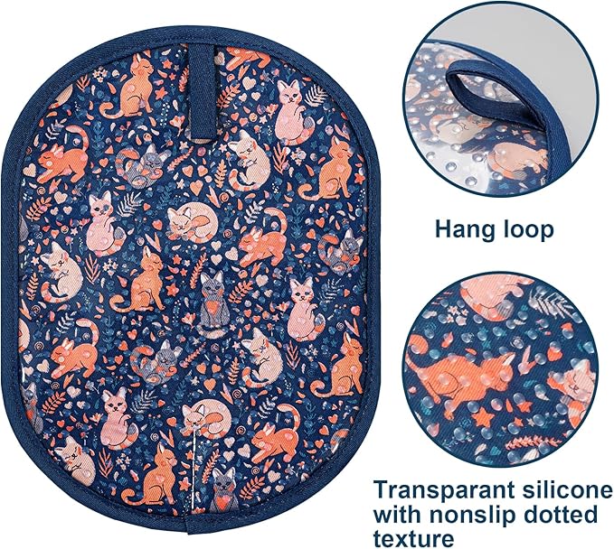 Pot Holders Set of 2 with Transparent Clear Silicone Shell and Nice Cat Flower Cotton Lining, Heat Resistant to 500 F Kitchen Oven Gloves Pot Holder for Cooking (Navy, Cat, Potholders) - Image 3