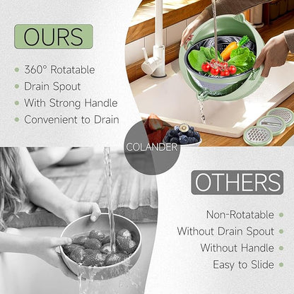 4-1 Strainer with Bowl & Spoons Set - Strainers and Colanders - Colanders for kitchen(Patented) - Pasta Strainer with Upgraded Graters & Spoons for Fruit Veggie Kitchen Essentials, Green - Image 4