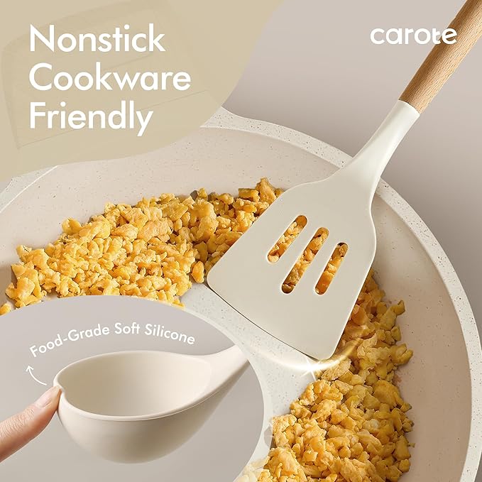 CAROTE 22pcs Silicone Cooking Utensils Set, 446°F Heat Resistant Kitchen Utensils Gadgets Set, Spatula, Turner, Whisk, Tongs - Image 4