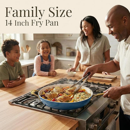 Gotham Steel 14 Inch Non Stick Frying Pans, Family Sized Non Stick Skillet, Large Frying Pan Nonstick Frying Pan, Induction Pan, Nonstick Pan for Cooking, Oven Safe Skillet, Dishwasher Safe–Cream Navy