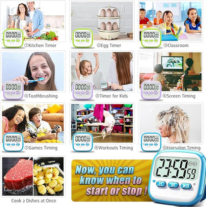Antonki 2 Pack Classroom Timers for Kids Teachers, Magnetic Countdown Digital Kitchen Timer for Cooking, Study, Exercise, Games, Time Mangement - Loud/Silent Mode - Battery Included - Image 6