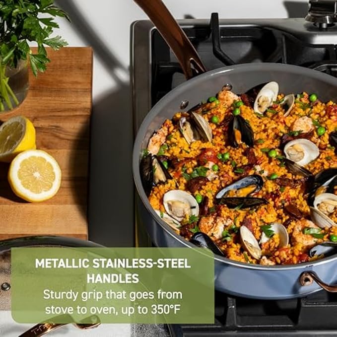 T-Fal Preserve Ceramic Nonstick Saute Pan with Lid 5.5 Qt, Oven and Broiler Safe up to 350°F Cookware, Frying Pan, Stay-Cool Handle, Skillet Pots and Pans, Blue - Image 4