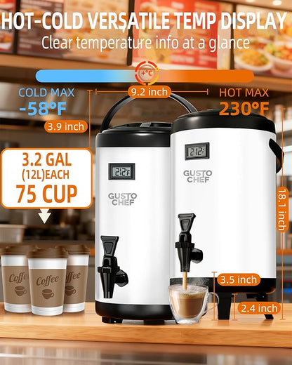Insulated Beverage Dispenser 3 Gallon,Hot&Cold Drink Dispenser with Spigot,LCD Thermometer,Stainless Steel Triple-Layer Insulation,for Tea Coffee Milk Juice,Party Buffet(Silver, 2 Pack) - Image 5