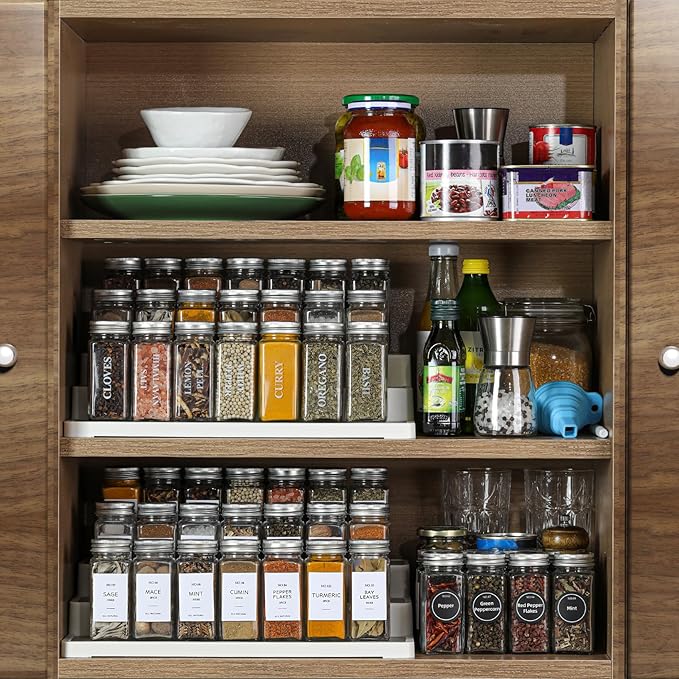 NETANY 24 Pcs Glass Spice Jars with Bamboo Lids, 4 oz Glass Jars with Minimalist Farmhouse Spice Labels Stickers, Collapsible Funnel, Seasoning Storage Bottles for Spice Rack, Cabinet, Drawer - Image 8