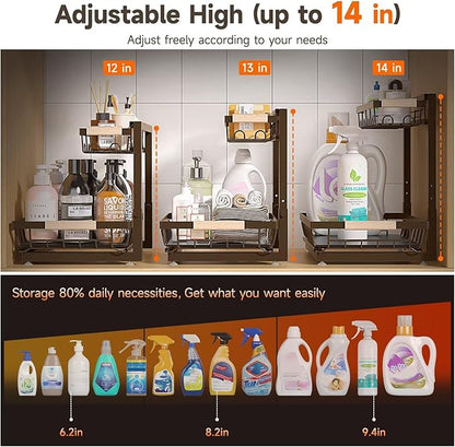 Sevenblue 2 Packs Under Sink Organizer, Height Adjustable 2 Tier Under Kitchen Sink Organizer, Multi-Purpose Storage Shelf for Kitchen Bathroom Cabinet (Brown, Extra Large) - Image 3