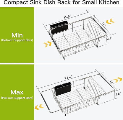 JASIWAY Dish Drying Rack in Sink, Expandable Stainless Steel Dish Drainers for Kitchen Counter, Dish Dryer Rack for Inside Sink, Over The Sink Dish Racks with Utensil Holder, Silver - Image 4
