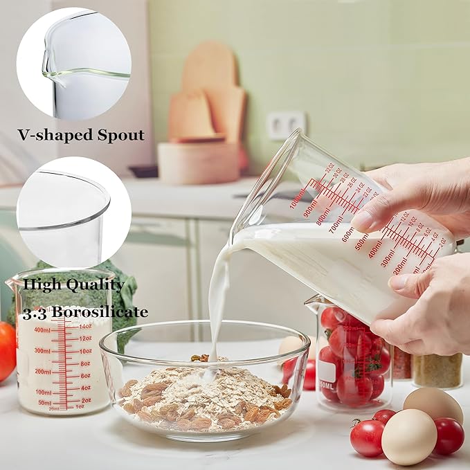 High Borosilicate Glass Measuring Cup-V-Shaped Spout,1000ml(32OZ) Glass Measuring Beaker for Kitchen or Restaurant, Easy to Read - Image 2