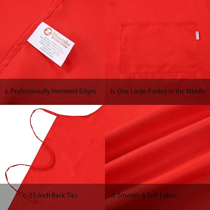 Red Apron for Women with Pockets | Lightweight and Adjustable Mens Kitchen Apron