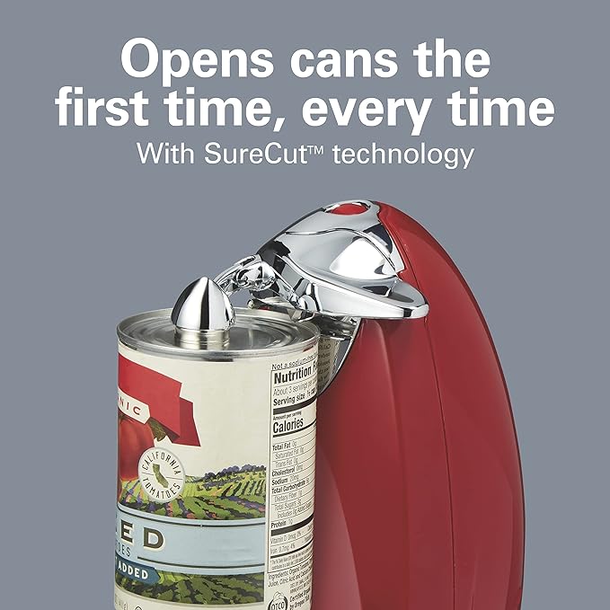 Hamilton Beach Electric Automatic Can Opener with Auto Shutoff, Knife Sharpener, Cord Storage, and SureCut Patented Technology, Extra-Tall, Red - Image 2