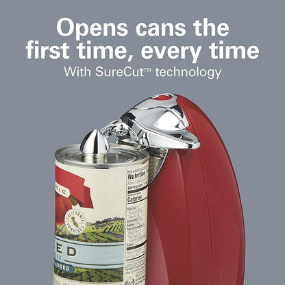 Hamilton Beach Electric Automatic Can Opener with Auto Shutoff, Knife Sharpener, Cord Storage, and SureCut Patented Technology, Extra-Tall, Red - Image 2