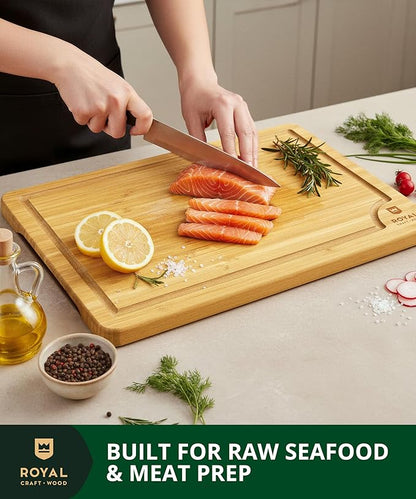 ROYAL CRAFT WOOD Wooden Cutting Boards for Kitchen Meal Prep & Serving - Bamboo Wood Serving Board Set with Deep Juice Groove Side Handles - Charcuterie & Chopping Butcher Block for Meat - Image 9