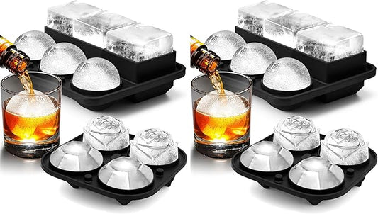 Ice Cube Tray with Lid, Silicone Ice Molds with Round, Square, Diamond, Rose, Large Ice Cube Mold for Whiskey, Bourbon, Cocktails, Easy Release BPA Free, Set of 2 (Pack of 2)