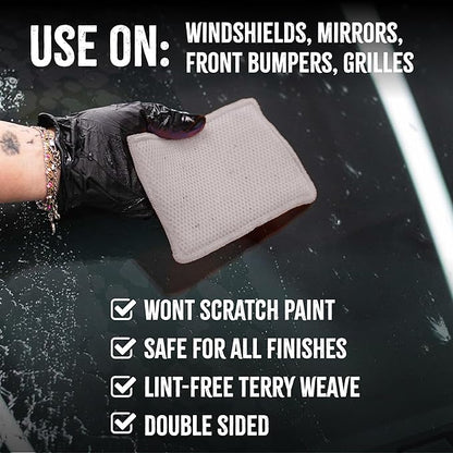 The Rag Company - Jersey Bug Scrubber Pads - Pearl Weave, Easily and Safely Trap Bug Splatter in Sponge, Safe on All Finishes, 4in x 6in, Ice Grey (5-Pack) - Image 3