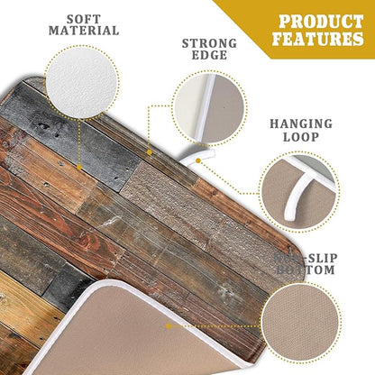 Giwawa Wood Grain Dish Drying Mat for Kitchen Countertop, Rustic Wooden Board Dish Drainer Mats, Vintage Country Style Barnwood Absorbent Reversible Microfiber Dish Drying Pad, 16x18 inches
