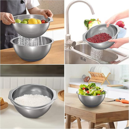 304 Stainless Steel Colander and Strainer, 5QT Large Capacity and 6QT Mixing Bowl, Micropore for Washing Rice, Fruit, and Cooked Pasta, Perfect Draining for Grain and Bean - Image 5