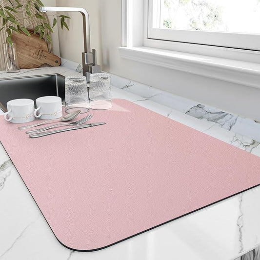 HotLive Dish Drying Mat for Kitchen Counter, Heat Resistant Drainer Mats with Non-slip Rubber Backed, Hide Stain Kitchen Super Absorbent Draining Mat, Easy to Clean Dish Rack Pad, Pink 18"x24" by HotLive