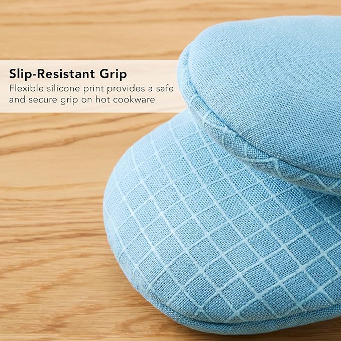 KITCHENAID Gourmet Series Gridlines Mini Oven Mitts 2-Pack Set, Heat Resistant up to 600°F, Soft Silicone Grip, Magnetic Cuff, Blue Velvet, 5.5"x9" - Image 7